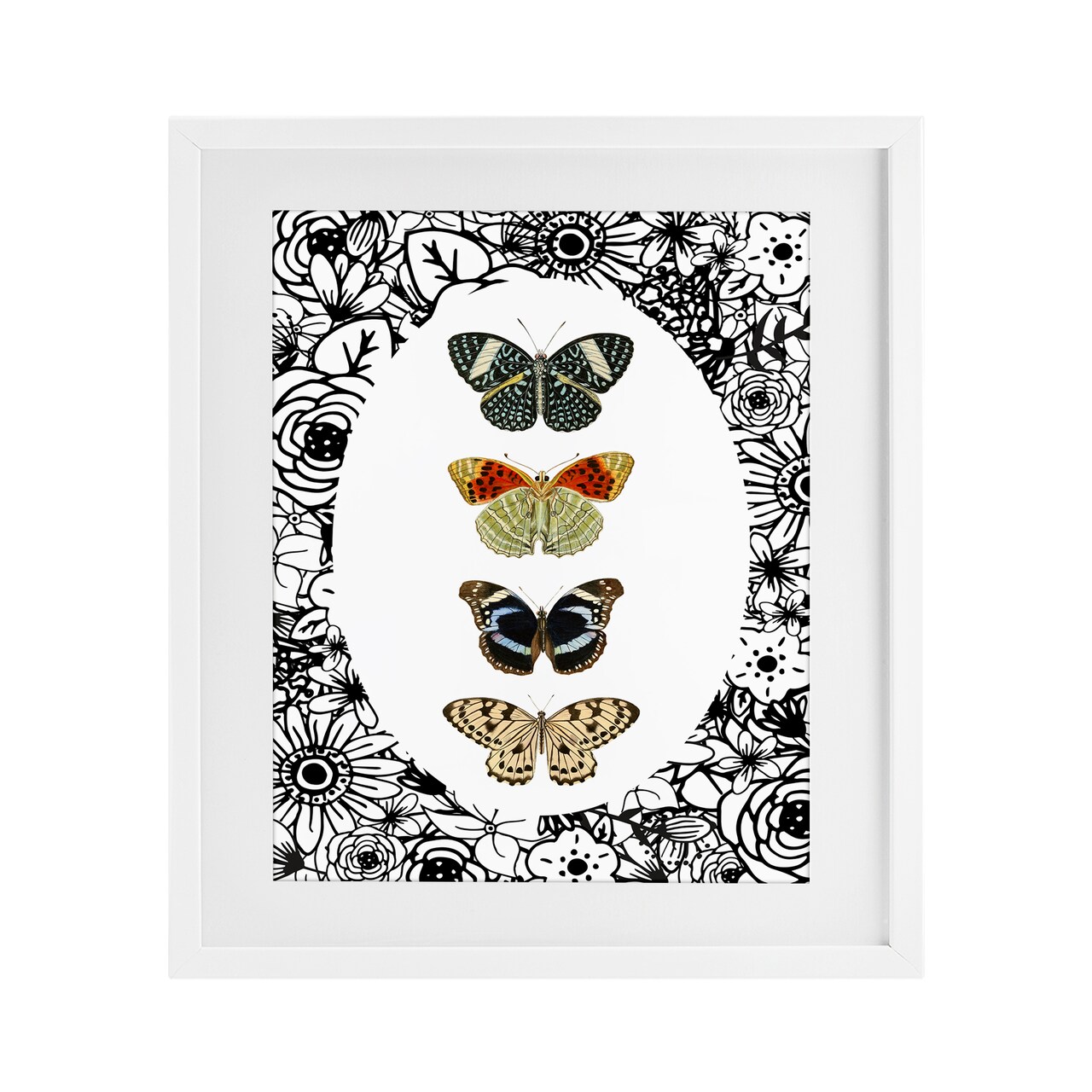 Stupell Industries Floral Butterfly Lineup Framed Print Under Glass, design by Dan Meneely